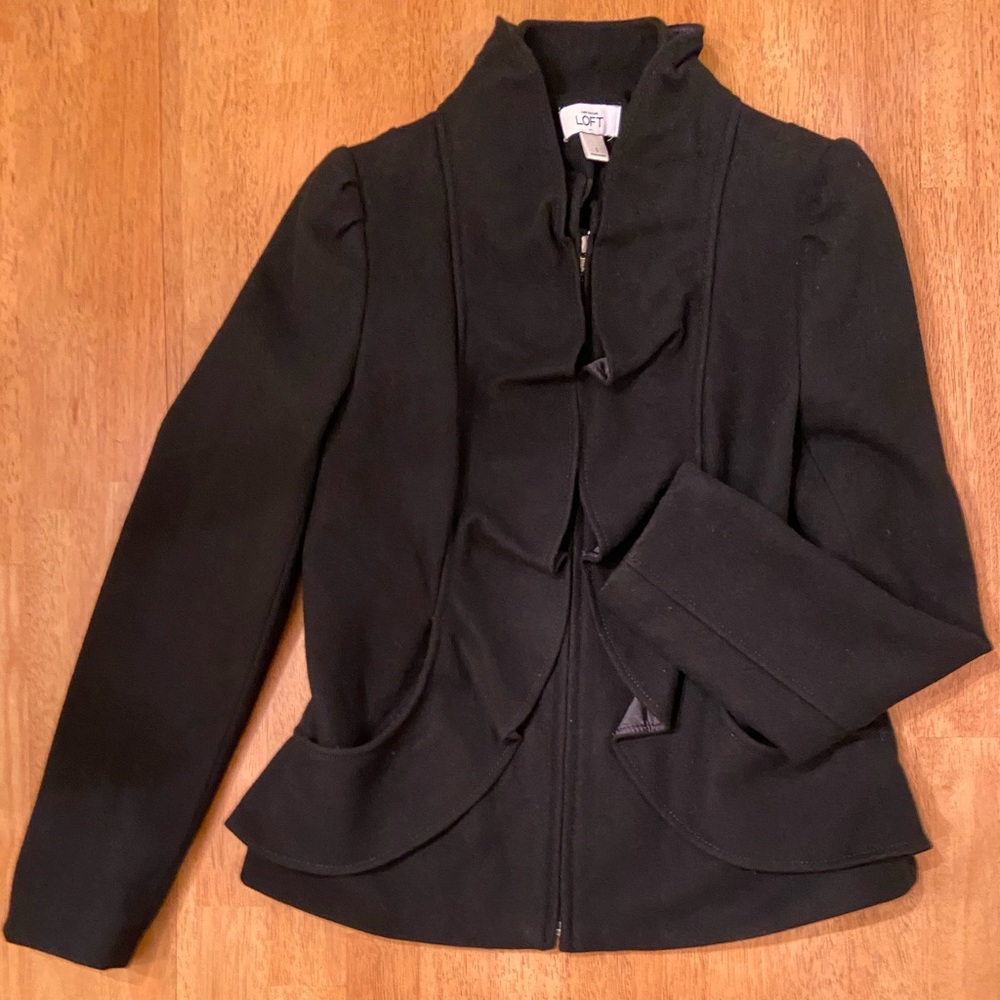 Loft Small Black Ruffled Front Winter Jacket/Coat